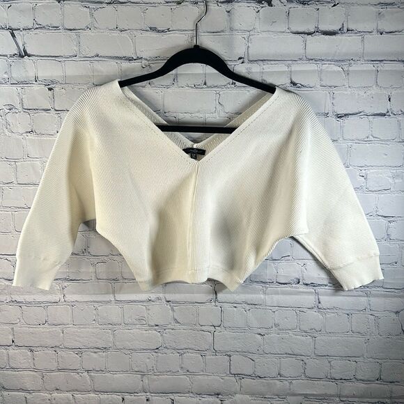 🧥 Paper Closet White Cropped V-Neck Sweater - Size Small - Picture 1 of 3